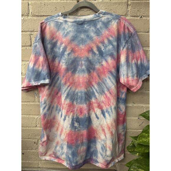 Vintage Y2K 90s Tie-dyed Graphic T-shirt L Pink Blue 100% Cotton - Picture 3 of 4